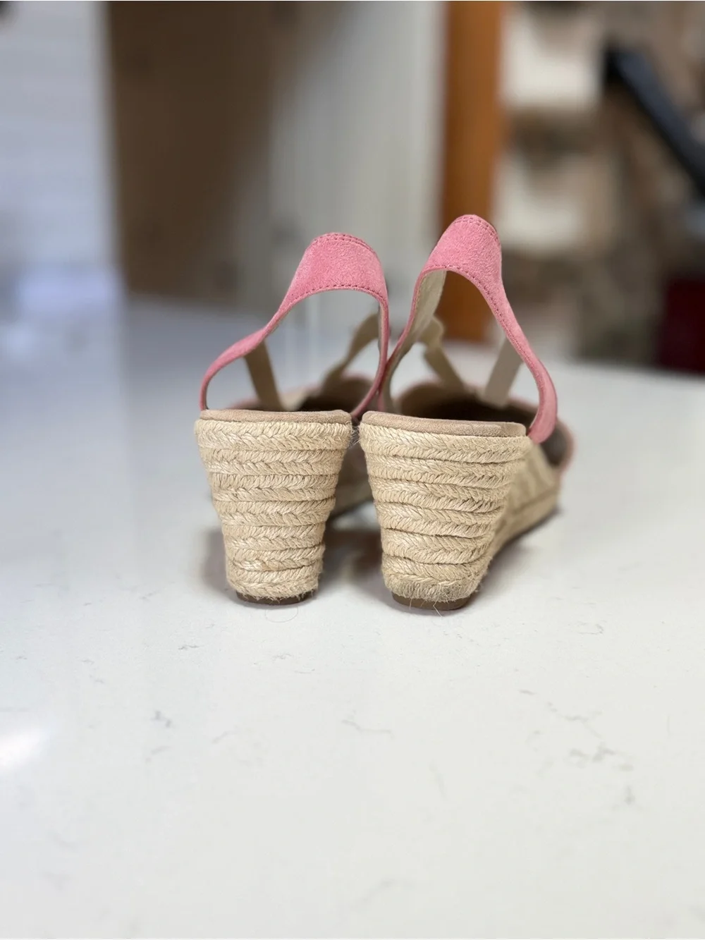 Pink Suede Wedge Espadrille Sandals